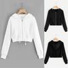 Women's Casual Zip Up Hooded Sweatshirt with Drawstring and Pocket Solid Color Top