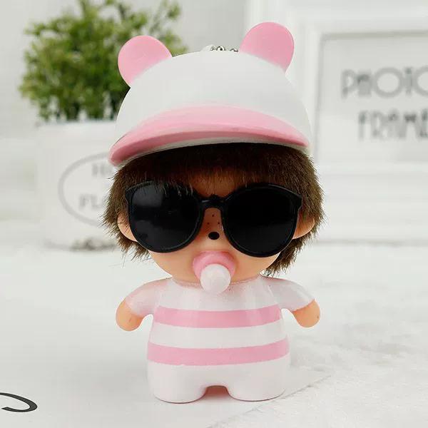 Monchhichi Keychains Cartoon Chhichi Sunglasses Toy Ornament Decoration Cute Keychains Bag Pendant Desk Accessories Holiday Gift
