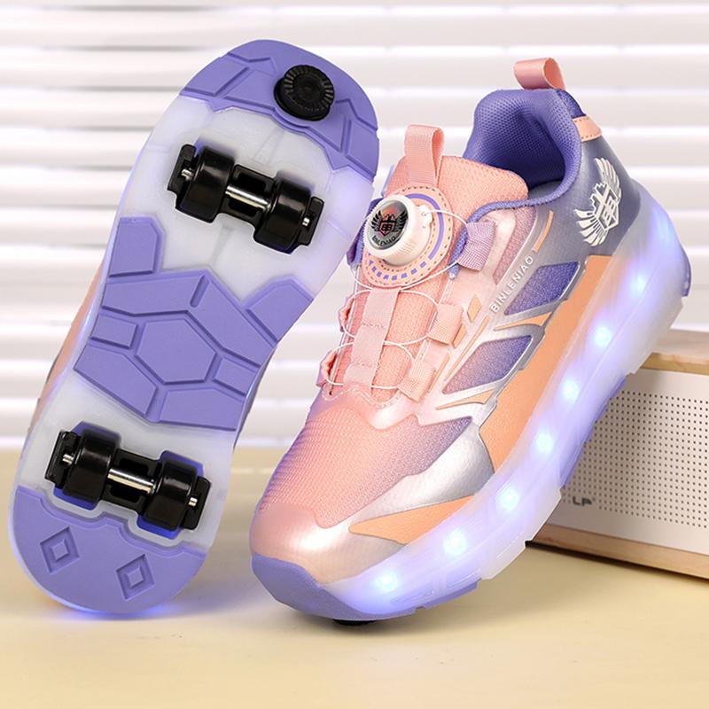 Kid's with Brake Roller Skates Removable Flat Charging LED Four Wheels Glowing Sports Shoes Women's Glowing Sneakers