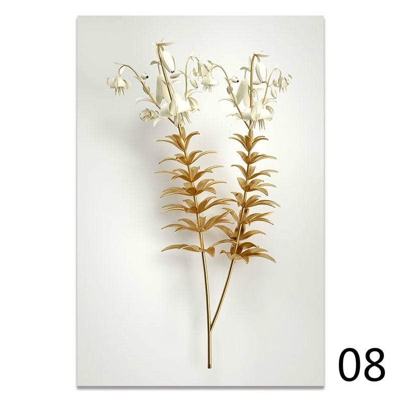 Золотой цветок, абстрактный растительный настенный плакат, скандинавская печать на холсте, картина, современное популярное искусство, украшение, картина, декор для гостиной