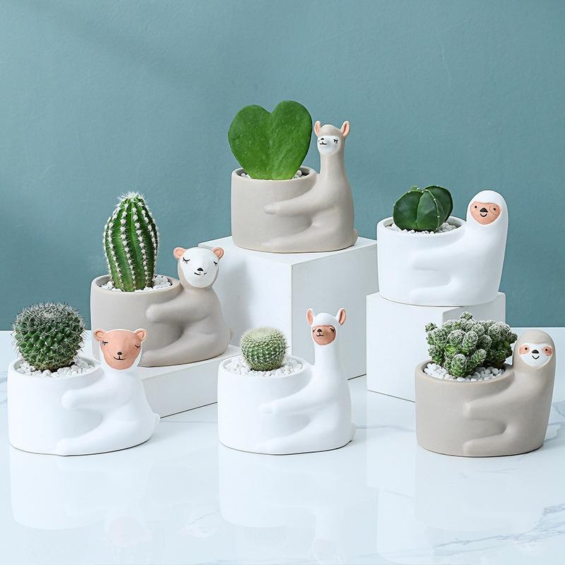 Cute Animal Flower Pot Ceramic Planter Home Decor Desktop Art Ornaments Bonsai Succulent Pot Plant Pot Garden Decoration