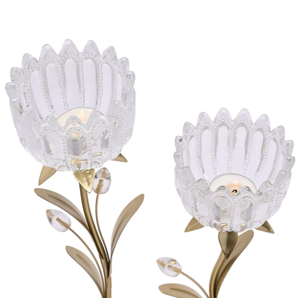 Hestia 2 Stem Candle Holder With Clear Glass On Gold Base