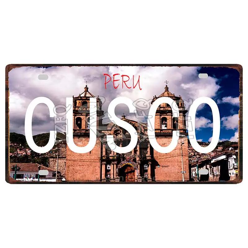 Lima Cusco Vintage Travel Metal Signs Licence Plate Poster Decorative For Club Wall Art Home Decor 30X15CM DC-1033A