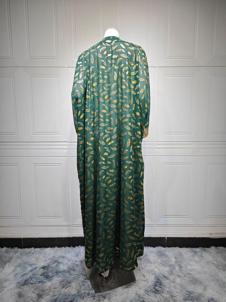 AB454 Женский комплект абайи из дубайского шифона большого размера - Трехпредметный кардиган в ближневосточном стиле, длинное платье с горячим тиснением