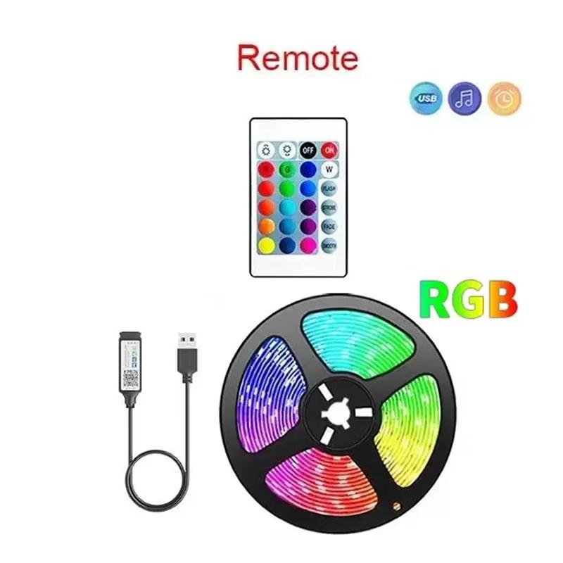 Умная светодиодная лента 5050 RGB USB 5V Управление через Bluetooth-приложение Синхронизация с музыкой Пульт управления 24 клавиши Гибкая светодиодная лента для декора комнаты