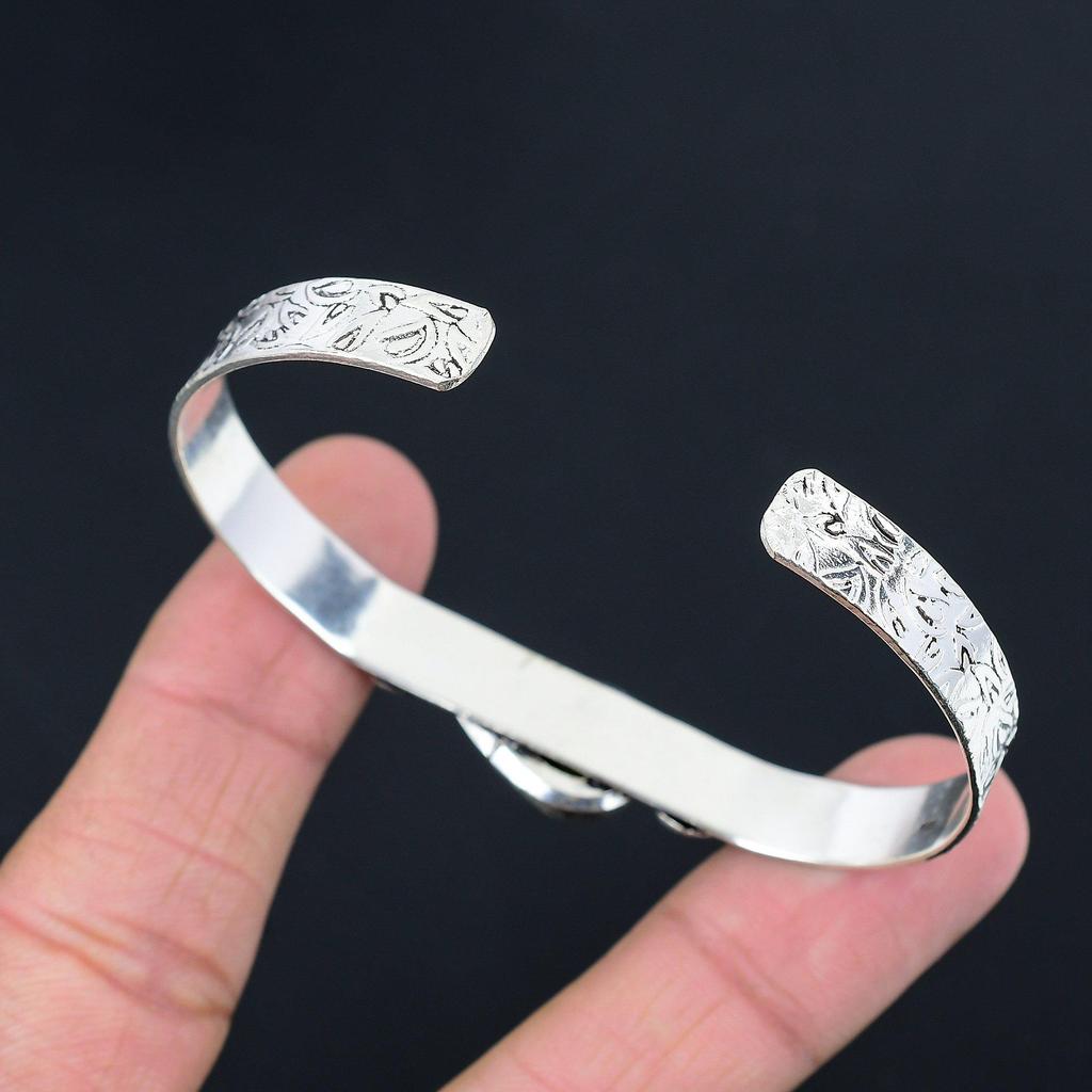 Natural Polychrome Jasper 925 Silver Bangle Crescent Moon Adjustable For Girls