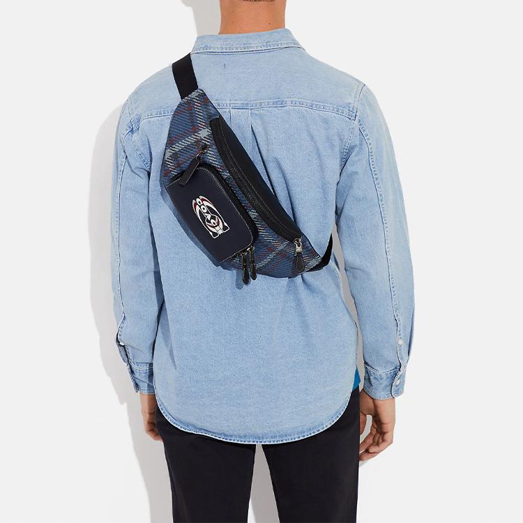 New COACH Track Canvas With Leather Fanny Pack Medium Women's Marine Blue CH109-QBNI9