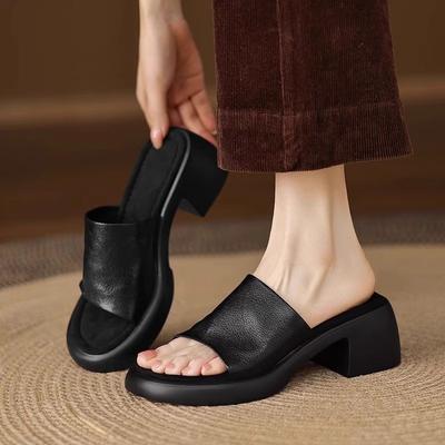 Модные винтажные сандалии и шлепанцы с открытым носком, женские шлепанцы на блочном каблуке, летняя уличная обувь, шлепанцы на платформе и высоком каблуке, пляжная обувь