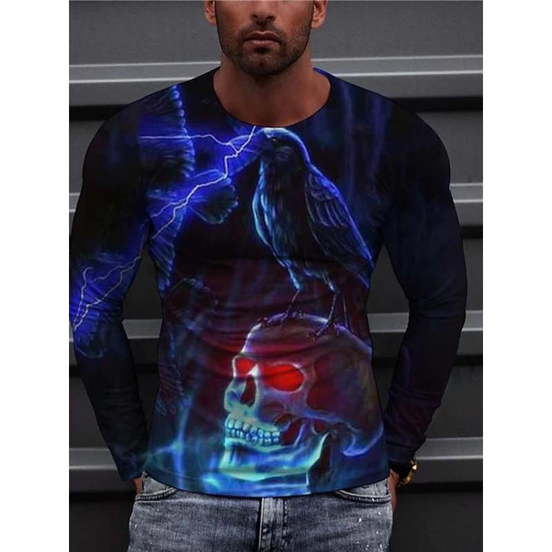 Men's Spring and Autumn Long Sleeve T-shirt Men's Loose Round Neck Hoodie 3D Printed Printed Long Sleeve Top