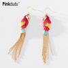 Cute Red Parrot Long Tail Drop Earrings Romantic Charming Painted Bird Tassel Earring for Women Jewelry PD1294
