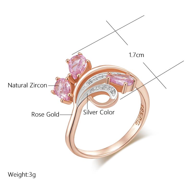 Кольцо из розового золота и серебра двухцветное для женщин с розовым цирконием, цветочный дизайн, двойное гальваническое покрытие, роскошный подарок на ювелирные изделия