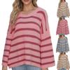 Женский повседневный модный удобный полосатый свитер контрастного цвета с пуговицами, свободный свитер с рукавами-трубой