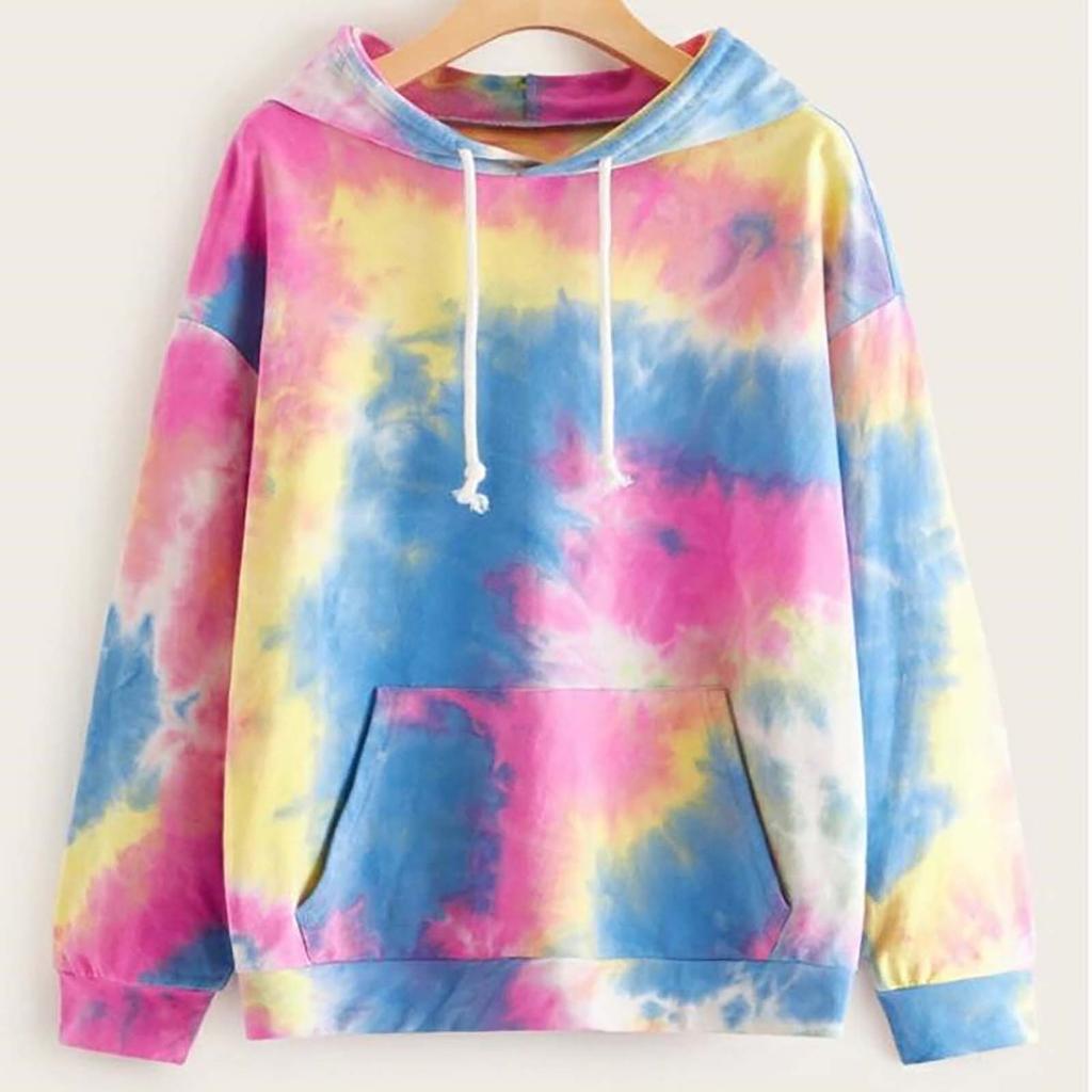Women's Fsshion Casual Sexy Slim Printing Long Sleeve Tie Dyed Hooded Sweater