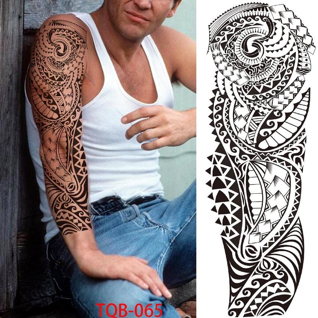 New 1 PC 480*170MM Super Large Compass Wolf Head Eye Fake Lion God Feather Temporary Tattoo Sleeves For Men Women Tattoo Full Arm Tattoo Sticker
