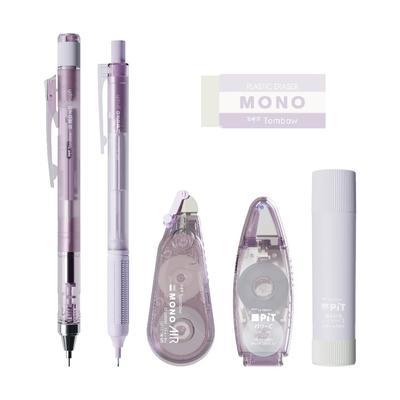 Набор канцелярских принадлежностей Tombow Pencil MONO x PiT Пастельный Стеклянный Фиолетовый Набор x Механический Клей Клей-корректор 6 штук (2 карандаша 0,5 мм, ластик, клей-карандаш, скотч, скотч)