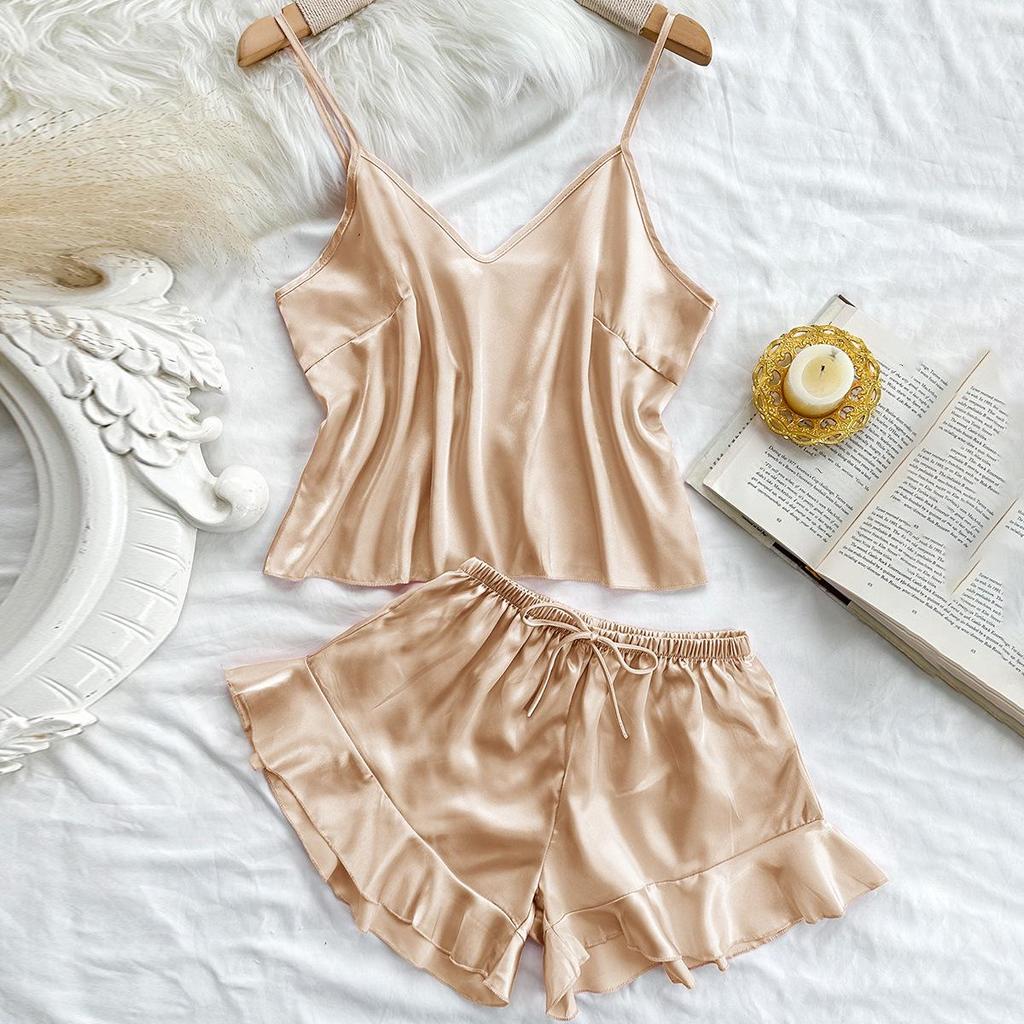 Женский комплект пижамы из искусственного шелка на тонких бретелях с открытой спиной - Повседневный, Модный, Сексуальный, для дома