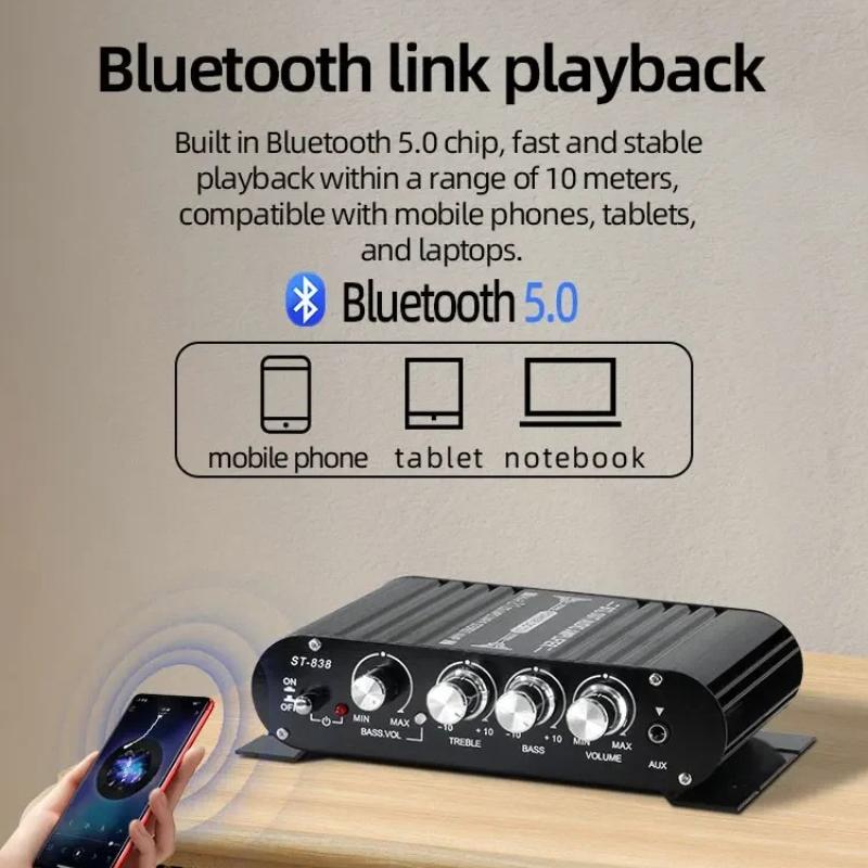 ST-838 2.1-канальный HiFi усилитель мощности, регулировка низких и высоких частот, стерео усилитель звука 80 Вт * 2, мини-мультимедийный плеер