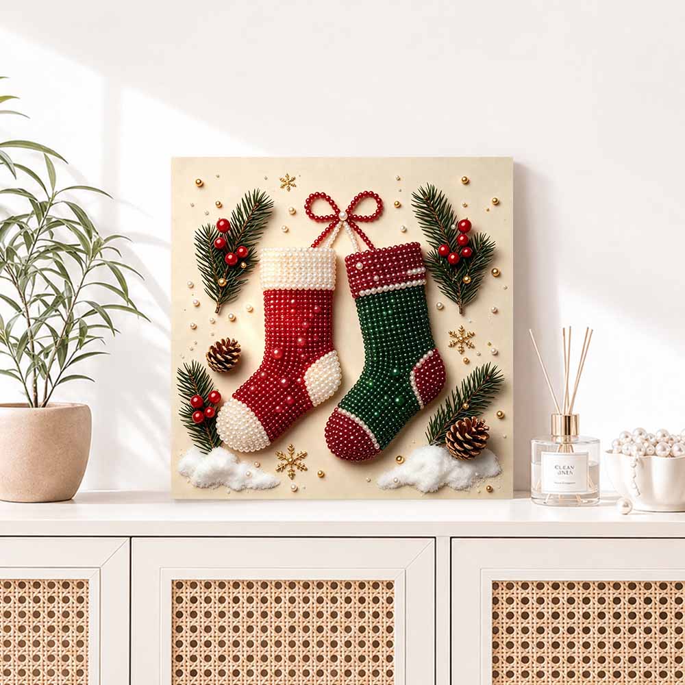 Pearl painting Christmas stocking art kit DIY holiday home decor painting. 65 characters.