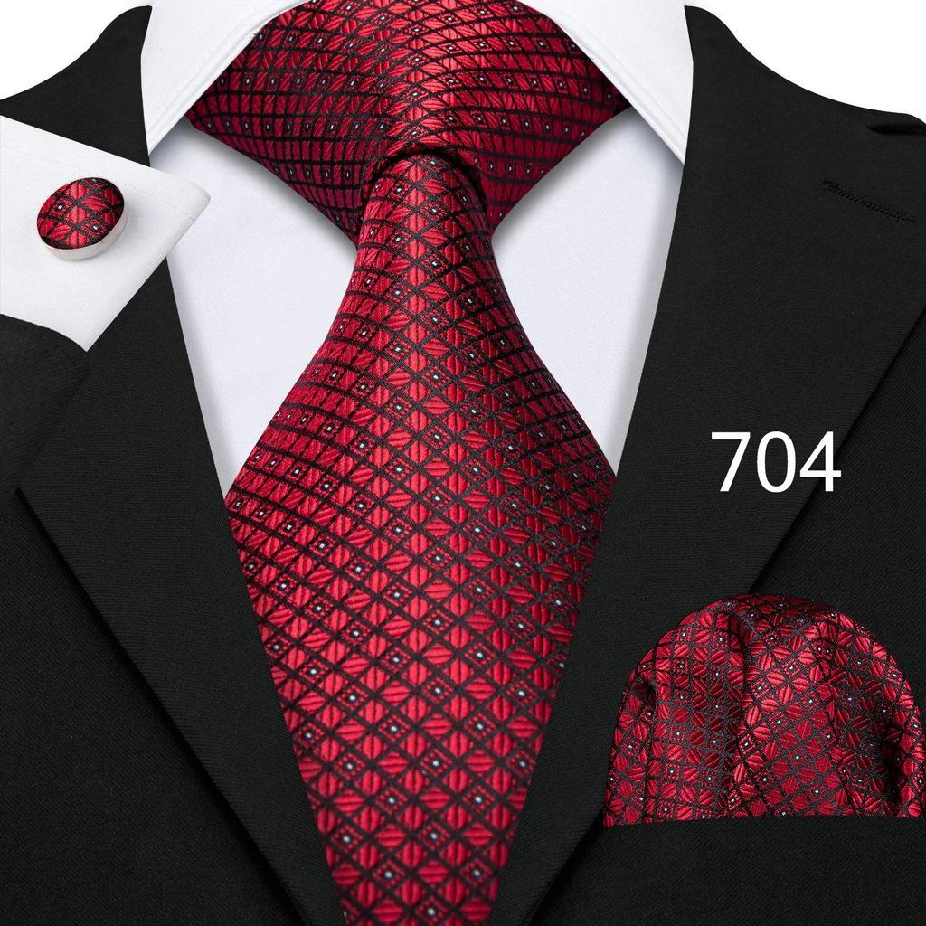 2025 Luxury Mens Necktie Set Business Tie Silk Hanky Cufflinks Set