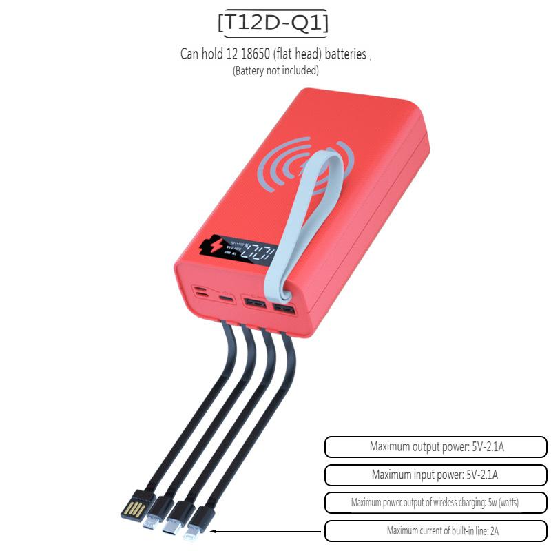 T12D 18650 DIY Power Bank Base с кабелем Micro USB Type C, фонариком, чехлом для быстрого Power Bank 18650, держателем для аккумулятора, зарядным устройством