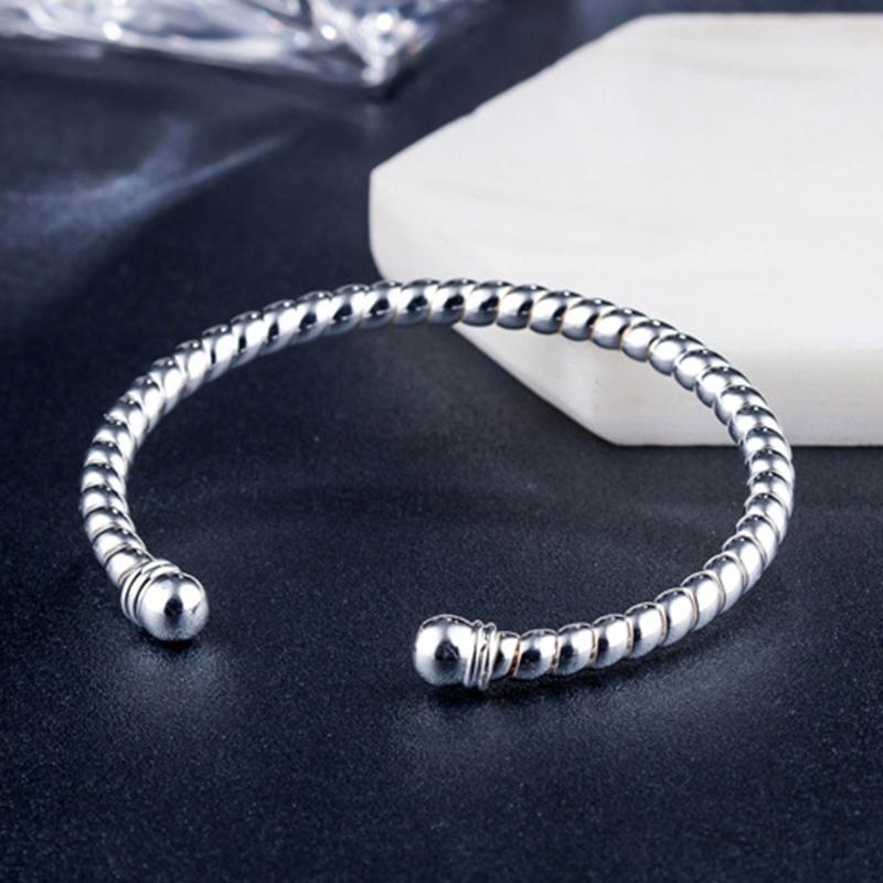 925 Silver 5mm Open Cuff Bracelet Bangle For Women Double Bead Twisted Bangles Silver Jewelry