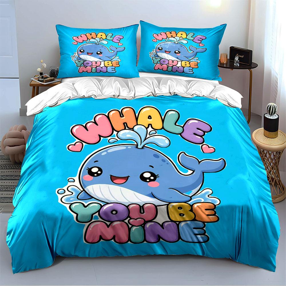 Whale You Be Mine Design Bedding Duvet Cover Set Duvet Cover Pillowcases (1*Duvet Cover 2*Pillowcases, without duvet insert)