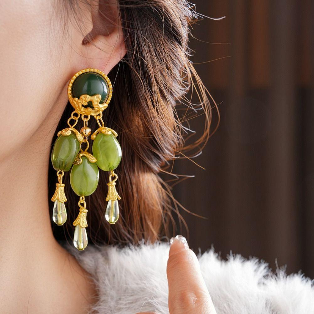 Translucent Resin Earrings Exquisite Vintage Earrings Swaying Green Drop Earrings  Party