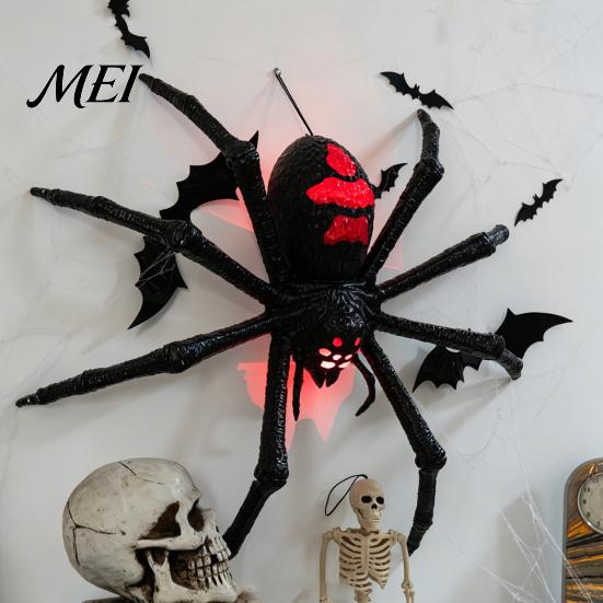 Bendable Realistic Spider for Outdoor Yard Halloween Animatronics Hanging Decoration, Scary Giant with LED Eyes Artificial Displays And Sound