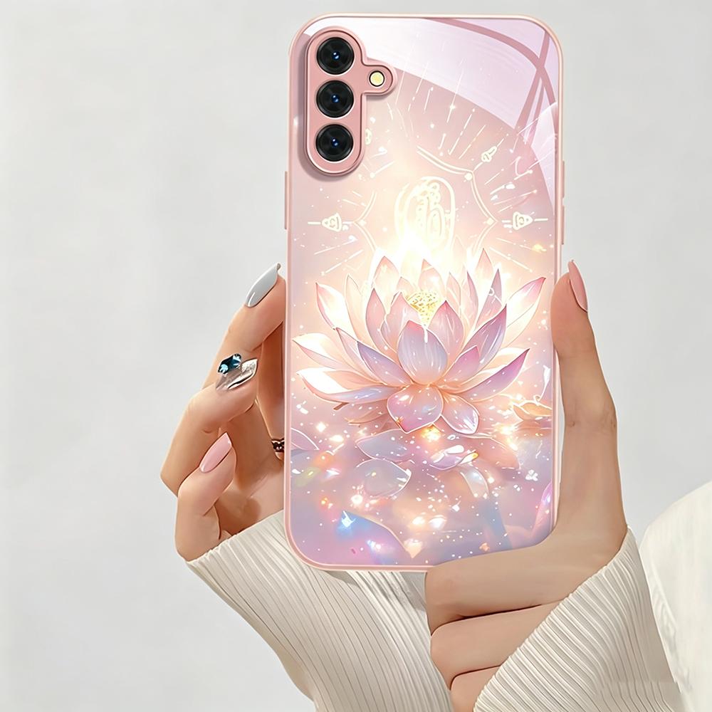Стеклянный чехол для телефона с цветами лотоса для Samsung S26 Ultra S25 S24 S23 Plus A57 5G A56 A55 A54 A53 A37 A36 A17 A26 A25 A24 Чехлы Обложка
