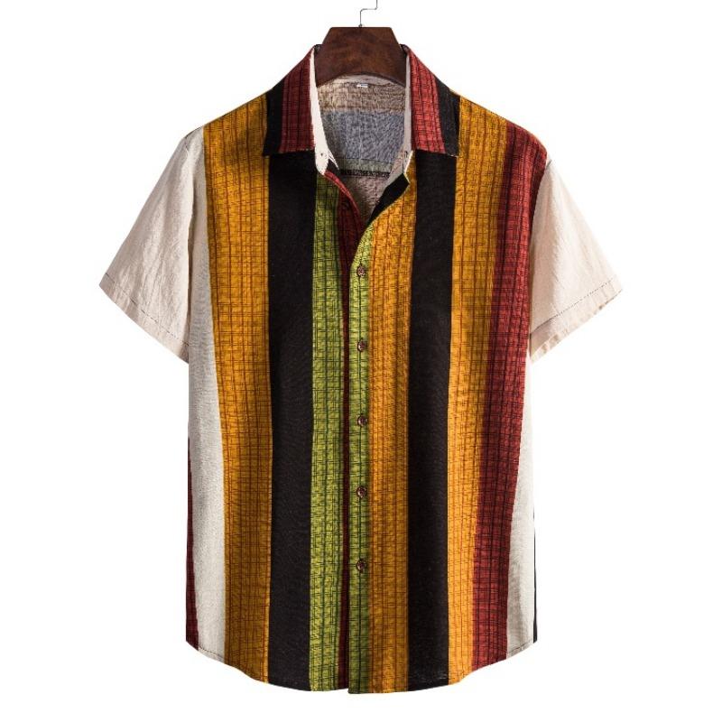 Men S Short Sleeve Loose Fit Striped Shirt