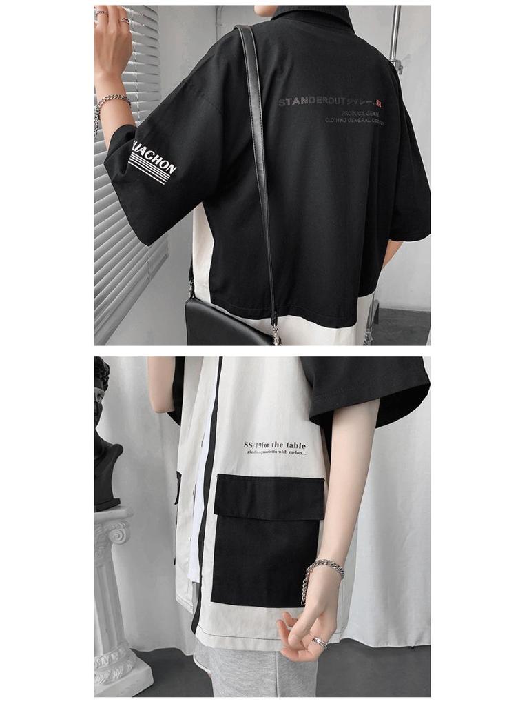 Мужская модная повседневная рубашка с рукавом средней длины в гонконгском стиле