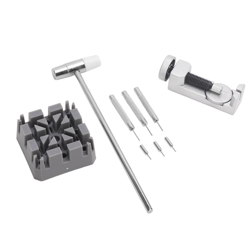 9Pcs Silver Watch Movement Holder Stand Mini Hammer & Punch Pin Set Watch Link Pin Removal