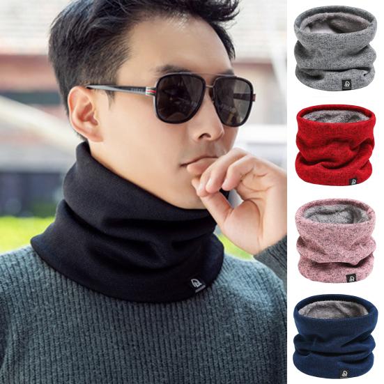 Men Scarf Winter Plush Lining Solid Color Scarf Solid Color Letter Logo Thickened Velvet Warm Knitting Neck Gaiter