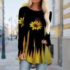 Plus Size Women Autumn Butterfly Sunflower Printed Comfy Long Sleeve Round Collar T-shirt Casual Baggy Mid Length Tee Tops