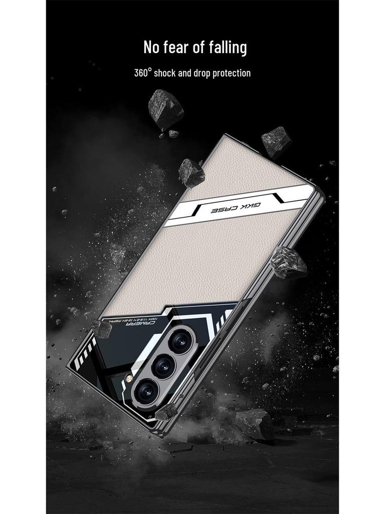 Электрооцинкованный кожаный чехол для Samsung Z Fold 6: Чистый цвет, Дизайн для киберспорта, Защита от падений