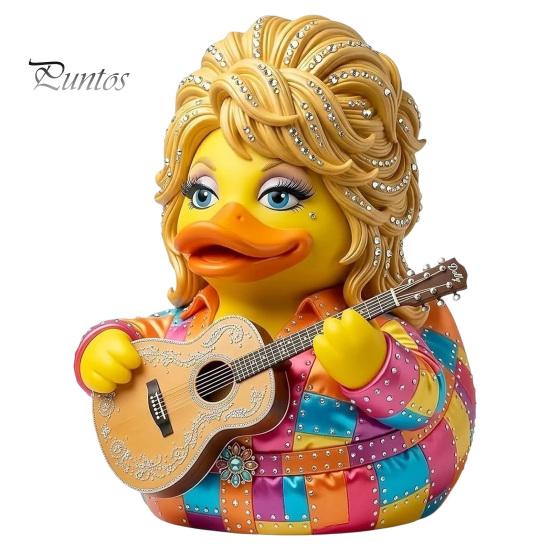 Country Music Icon Memorial Gift Parton Duck, Dolly Duck Figurine, Statue, Guitar-Themed Small Desktop Display Piece Decorative Sculpture for