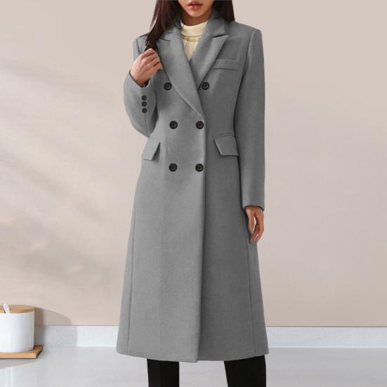 Двубортное тренч-пальто для женщин зимнее с лацканами с разрезом длинное из смесовой шерсти пальто-бушлат офисное рабочее пальто