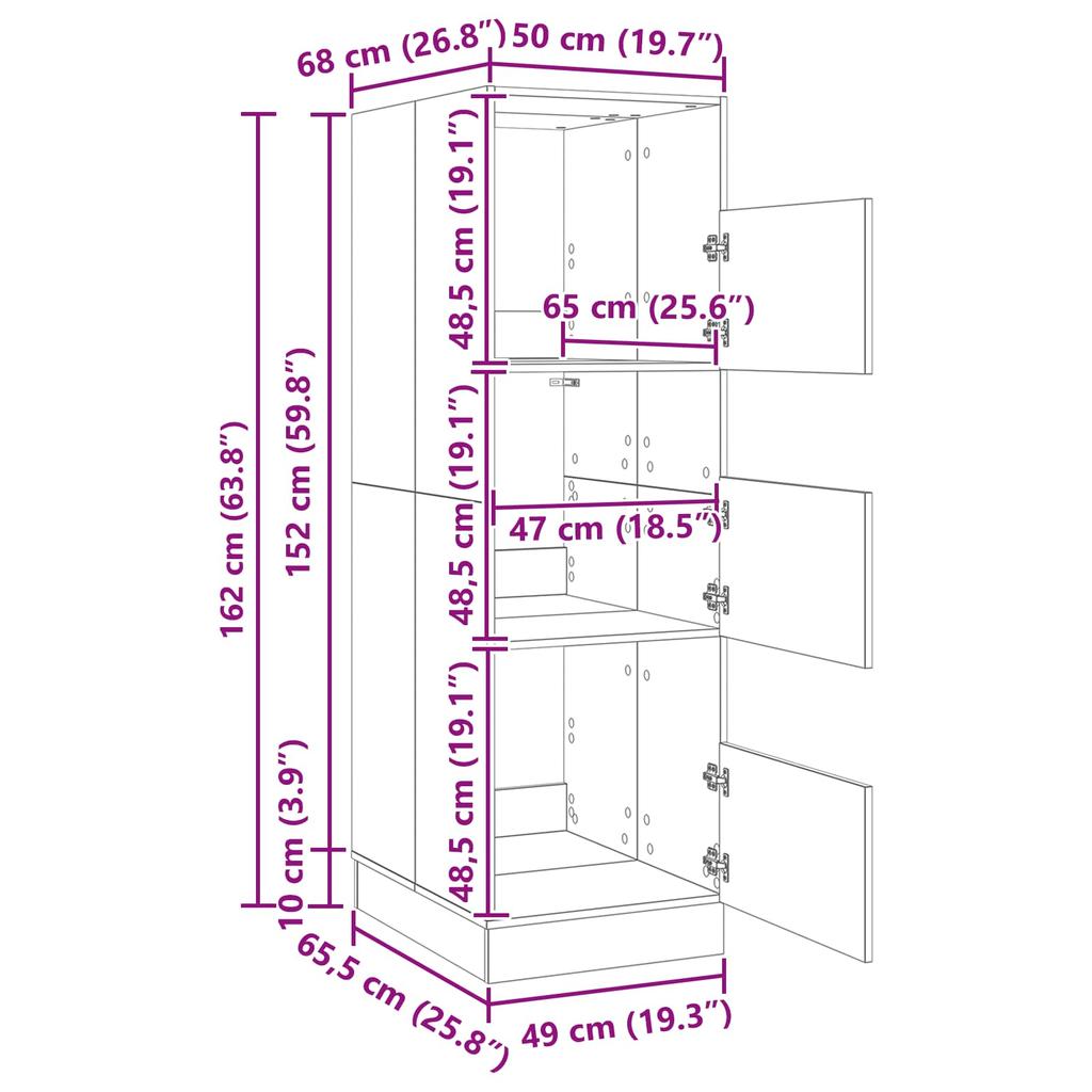 Laundry Cabinet Grey Sonoma 50 x 68 x 162 cm Particleboard