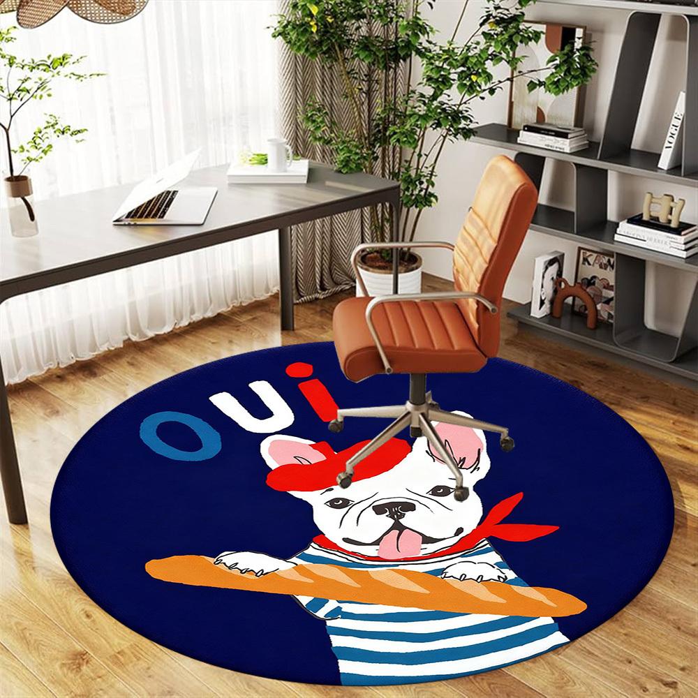 1 шт. Французский бульдог Багет Круглый коврик для стула офисный Ковер для пола - Нескользящий, Коврик для пола для офиса, спальни, Идеальный подарок для декора дома p0105098