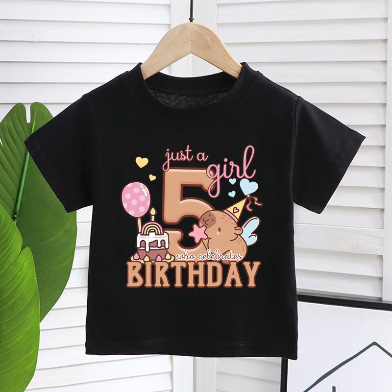 Футболка с рисунком капибары для девочек на день рождения, футболка с коротким рукавом и цифрами для детей, летние детские футболки, симпатичная одежда для малышей Capy
