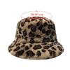 Leopard Print Fisherman Cap Plush Panama Hat Outdoor Basin Sun Cap  for Women