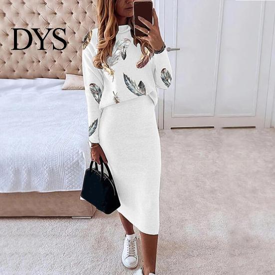 Blouse Skirt 1 Set Five-pointed Star Print High Waist Suit Autumn Winter Bodycon Pencil for Daily Wear