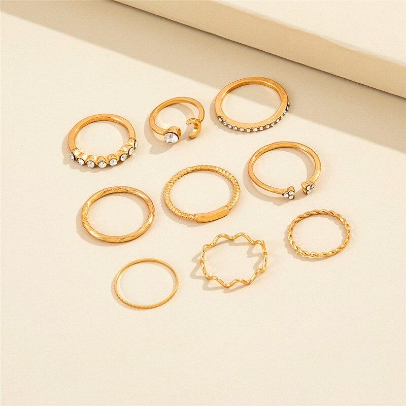 Modyle 9 шт./набор Роскошные кольца с кристаллами и золотистым покрытием для женщин и мужчин, шармы, луна, скручивание, волна, геометрический сплав, бохо-украшения