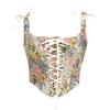 Womens Sexy Bustier Corset Top Eyelet Lace-up Floral Print Push Up Crop Tops Vintage Tank Top Party Clubwear Bodice