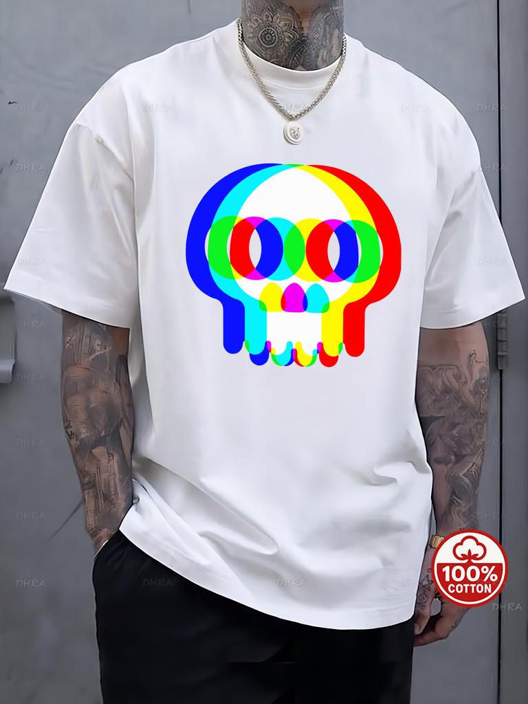 Colorful Skull Hallucination Print Unisex TShirt Soft 100Cotton Casual Short Sleeve Summer Loose TShirt Soft Clothes Hip Hop Tops