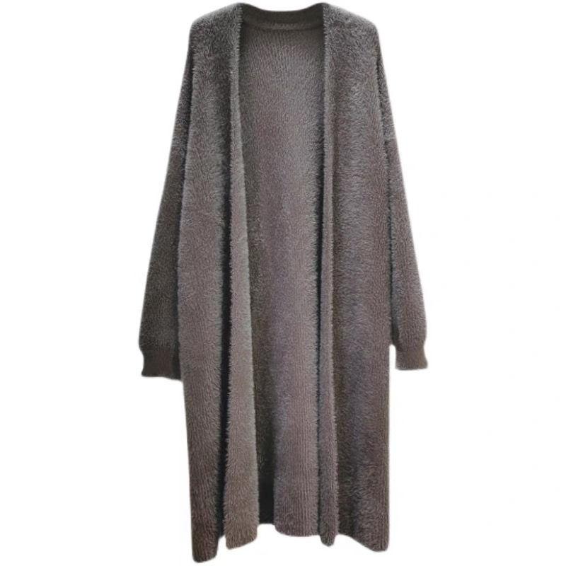 Женский кардиган из искусственной норки длиной выше колена, свободный повседневный утолщенный вязаный кардиган, куртка-свитер на осень и зиму