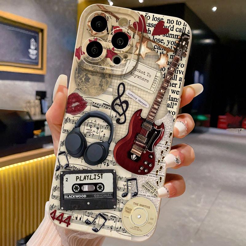 Бежевый painted perforate чехол для телефона с рисунком гитарной музыки для iPhone 17 Air 16 15 14 13 12 11 Pro Max X XS XR 7 8 Plus 16E