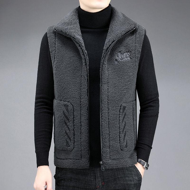 Двусторонняя куртка, жилет для мужчин, высокое качество, теплая мода, повседневная куртка, мужская куртка без рукавов, зимнее пальто из овечьей шерсти