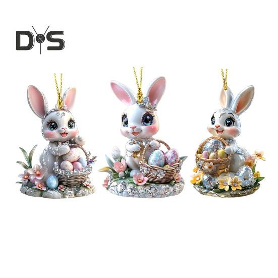 1/3 шт пасхальные мультяшные кролики подвесные украшения с шнурком легко повесить 2D акриловые украшения подвески для зеркала заднего вида