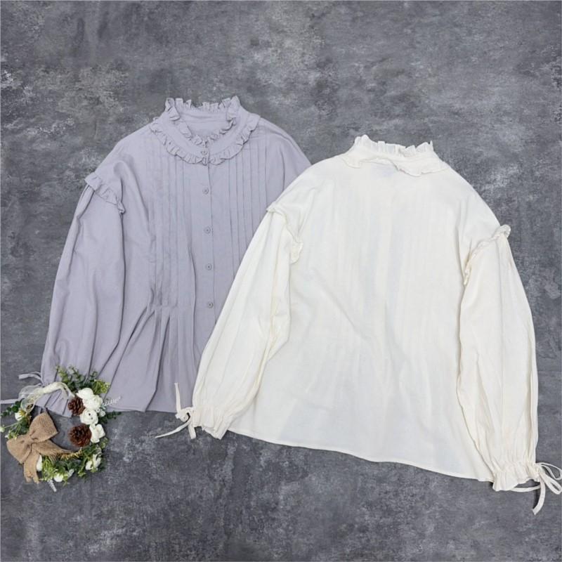 Johnature Рубашка с отделкой в виде грибка, рубашка в стиле ретро со складками и шнуровкой, весенние рубашки из японского хлопка